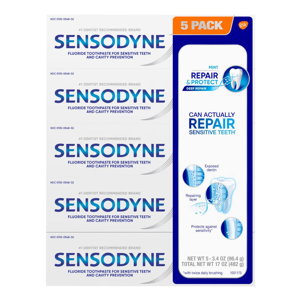 Sensodyne - Repair and Protect Toothpaste - 3.4 Oz - 5 Pack