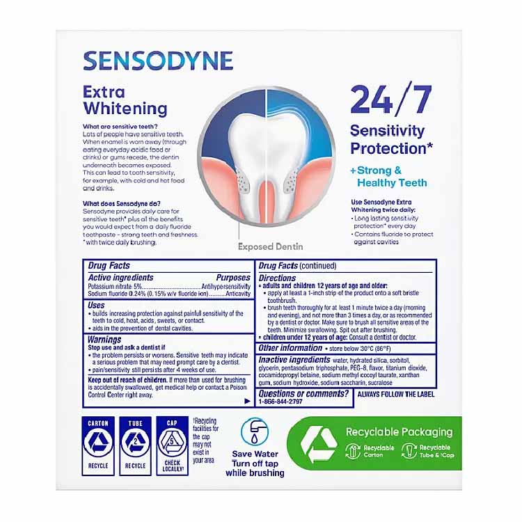 Sensodyne Extra Whitening Toothpaste, 6.5 oz., 4 pk