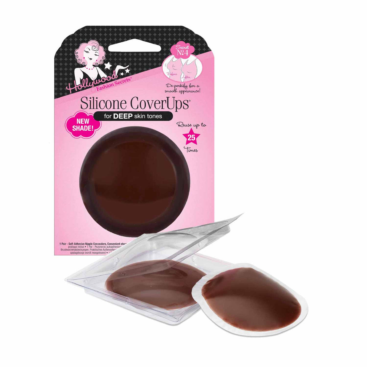 Hollywood Fashion Secrets - Silicone Coverups, Hypoallergenic, Reusable, Washable, Deep Shade - 12 Pack