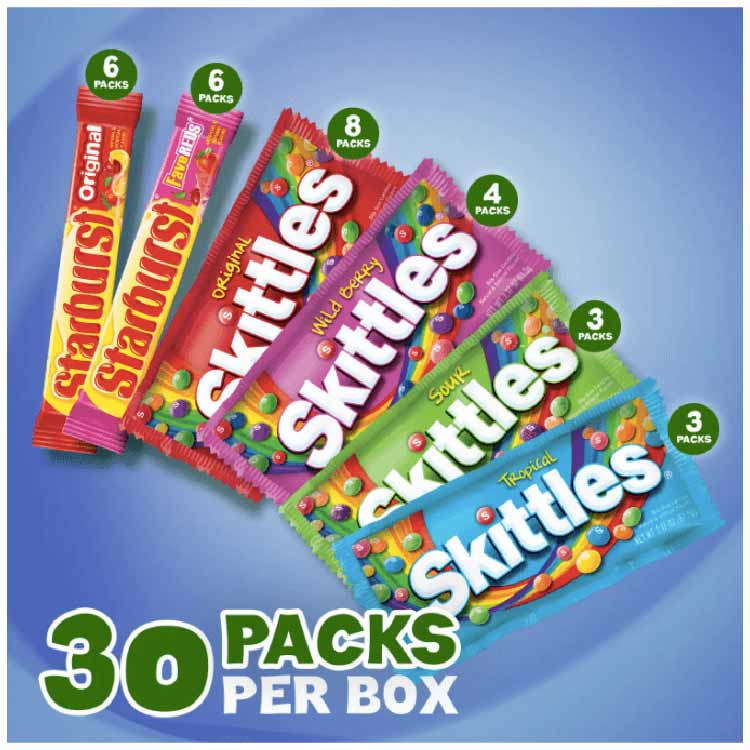 Starburst and Skittles Chewy Candy Variety Box 62.79 oz. 30 ct.