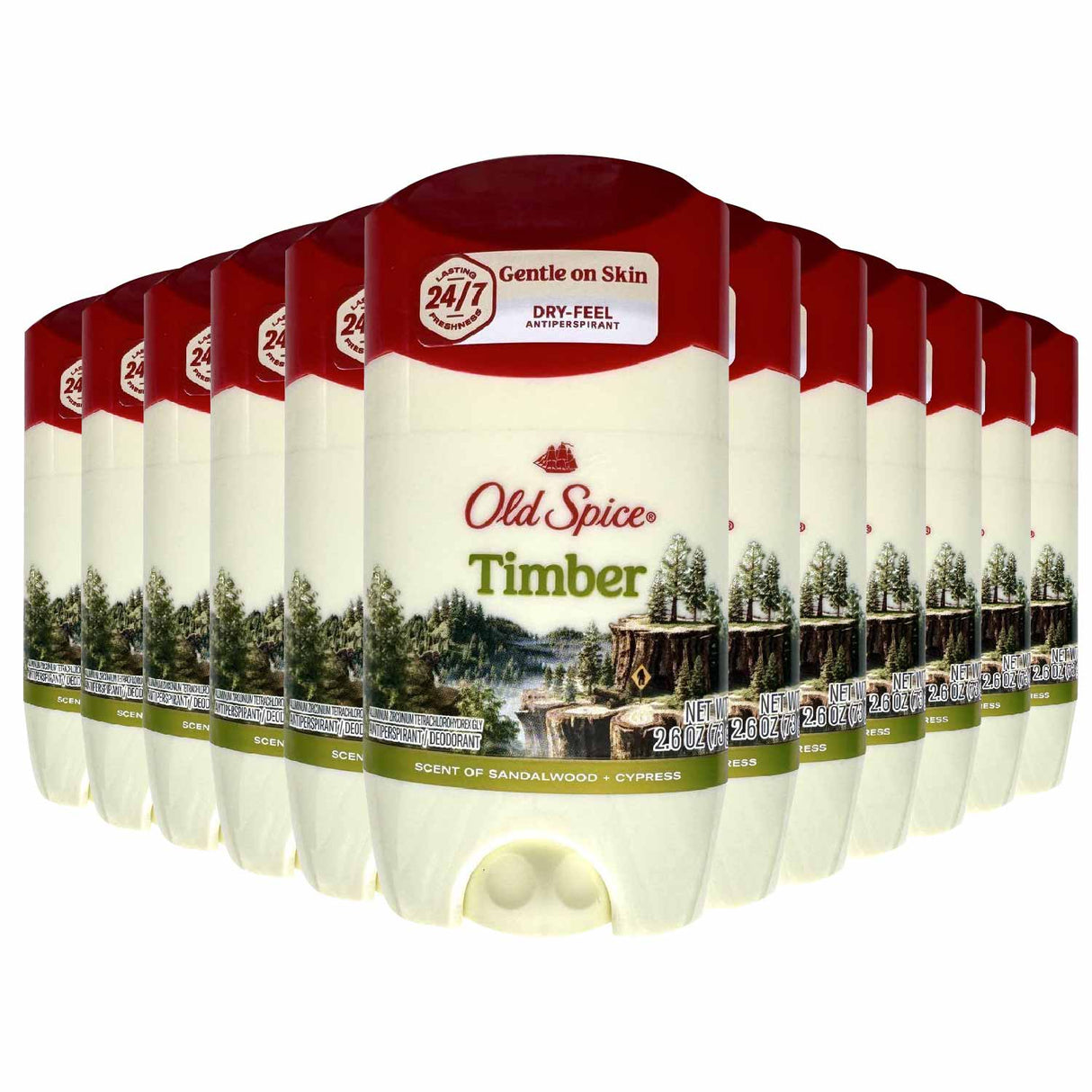 Old Spice - Men's Timber with Sandalwood Antiperspirant Deodorant - 2.6 Oz - 12 Pack