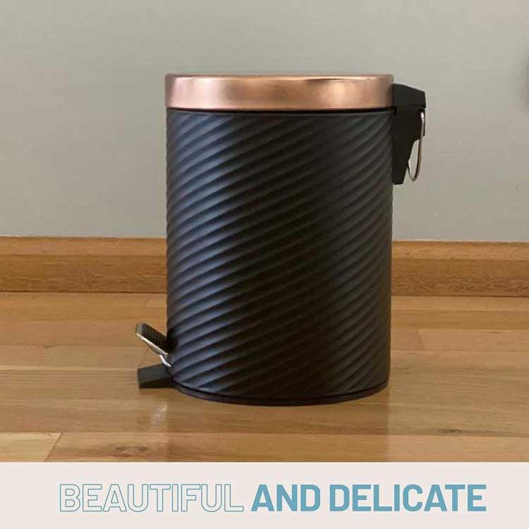 Textured Black Stainless Steel Trash Can With Bronze Lid - 5 Liters (1.3 Gallon)