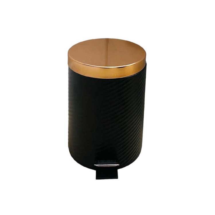 Textured Black Stainless Steel Trash Can With Bronze Lid - 5 Liters (1.3 Gallon)