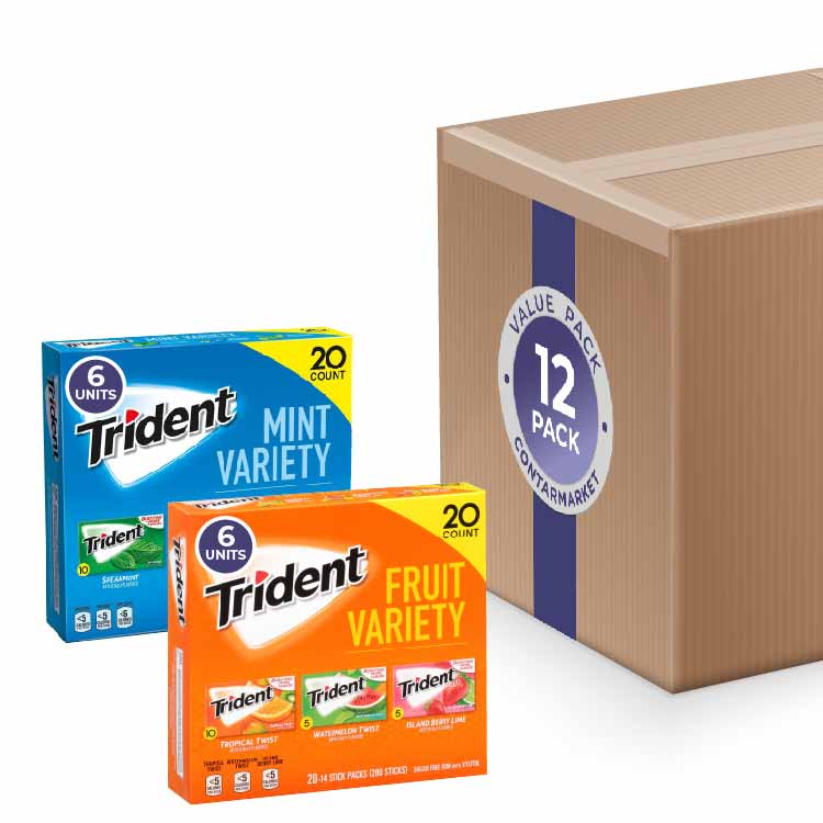 Trident Fruit Variety Pack Sugar-Free Gum (20 ct each, 6 pack per flavor) - 12 pack