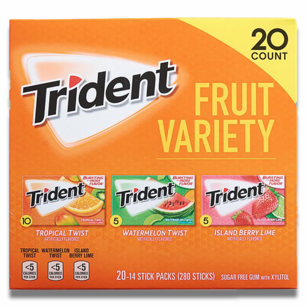Trident Fruit Variety Pack Sugar-Free Gum (14 Per Pack, 20 Pack) Contarmarket