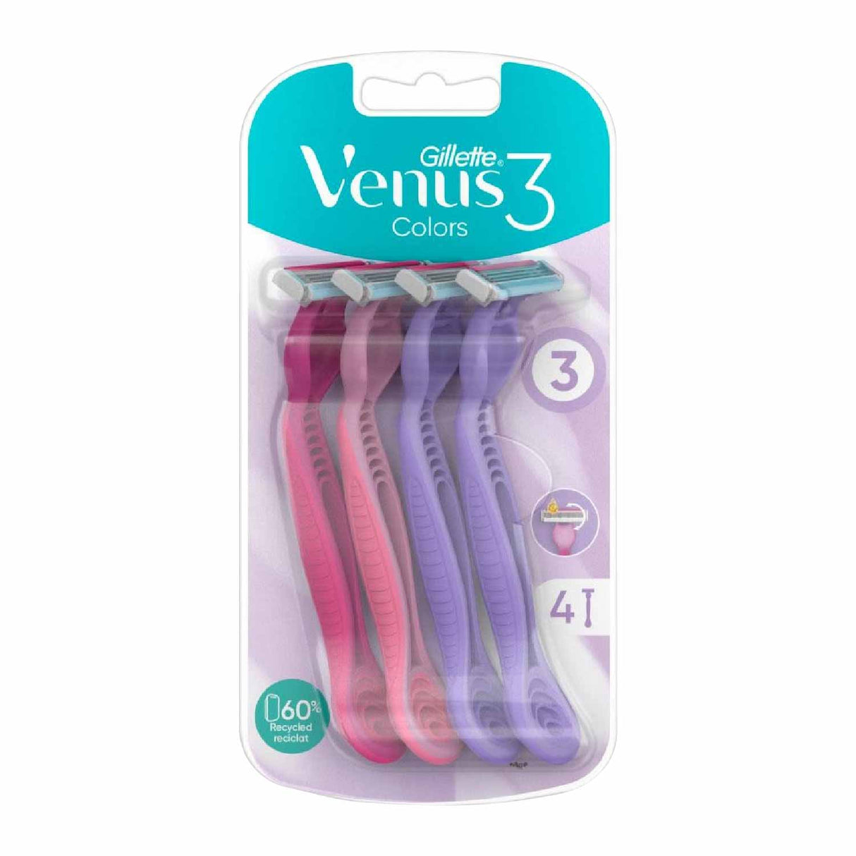 Gillette Venus3 Disposable Razor for Women with 3 Blades and Moisture Strip - 4 ct - 4 Pack