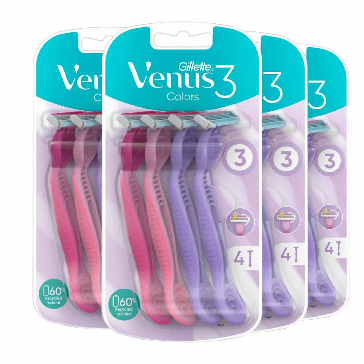 Gillette Venus3 Disposable Razor for Women with 3 Blades and Moisture Strip - 4 ct - 4 Pack