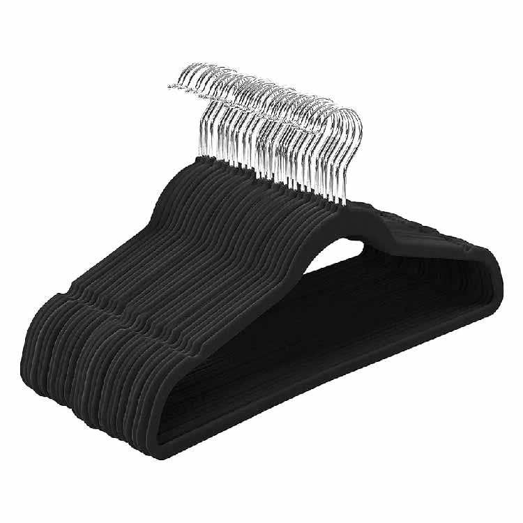 Velvet Adults Clothes Hangers. Non Slip with 360 Degrees Swivel Hook - 50 CT. -Black