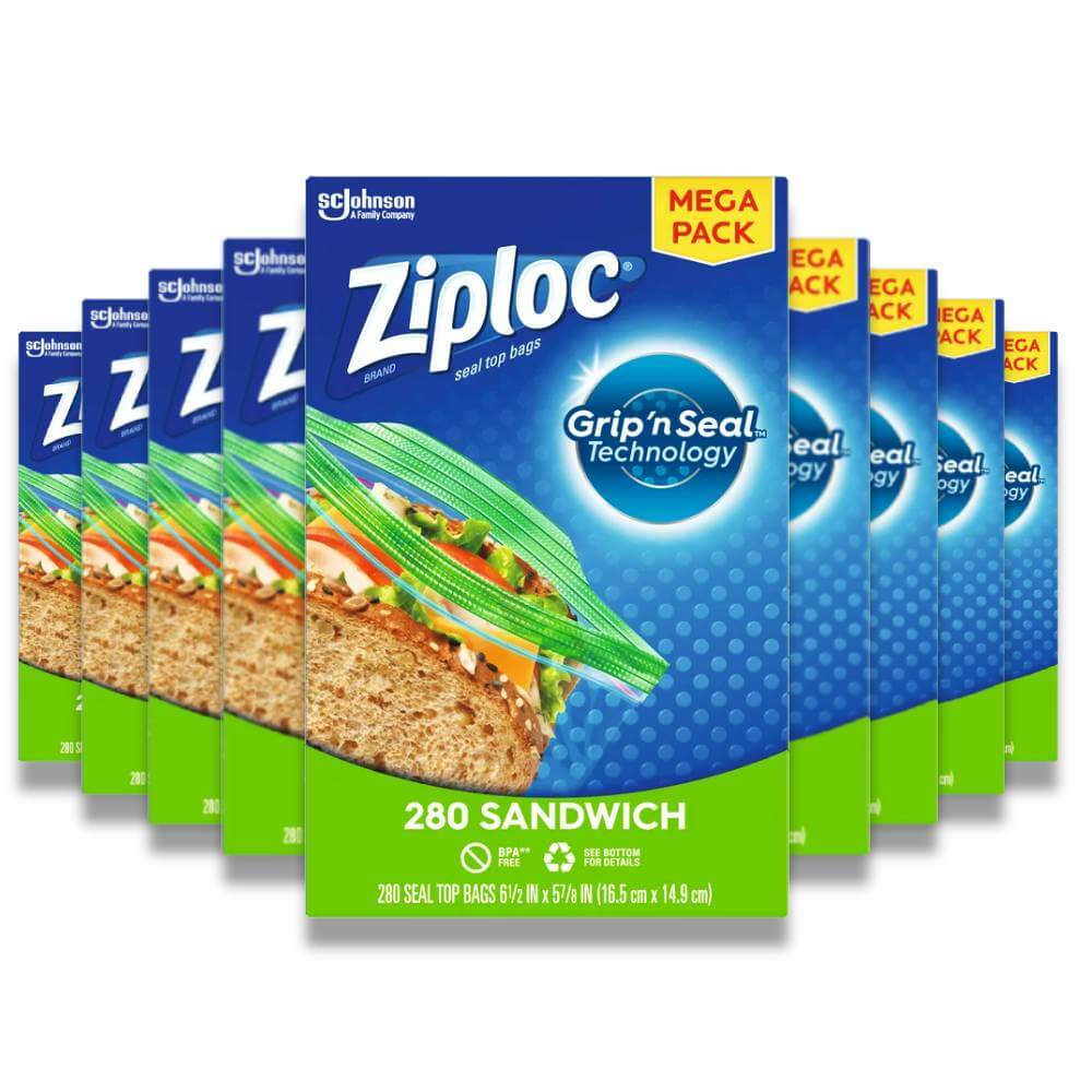 Ziploc Mega Sandwich Bags, Grip 'n Seal - 280 Count - 9 Pack Contarmarket
