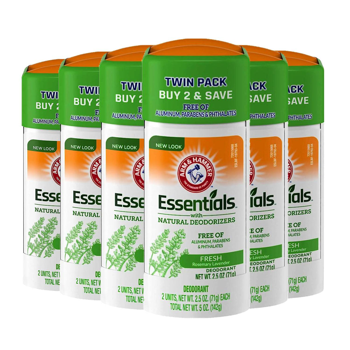 Arm & Hammer Essentials Natural Deodorant Fresh Rosemary Lavender Natural Twin Pack - 2.5 oz  - 6 Pack