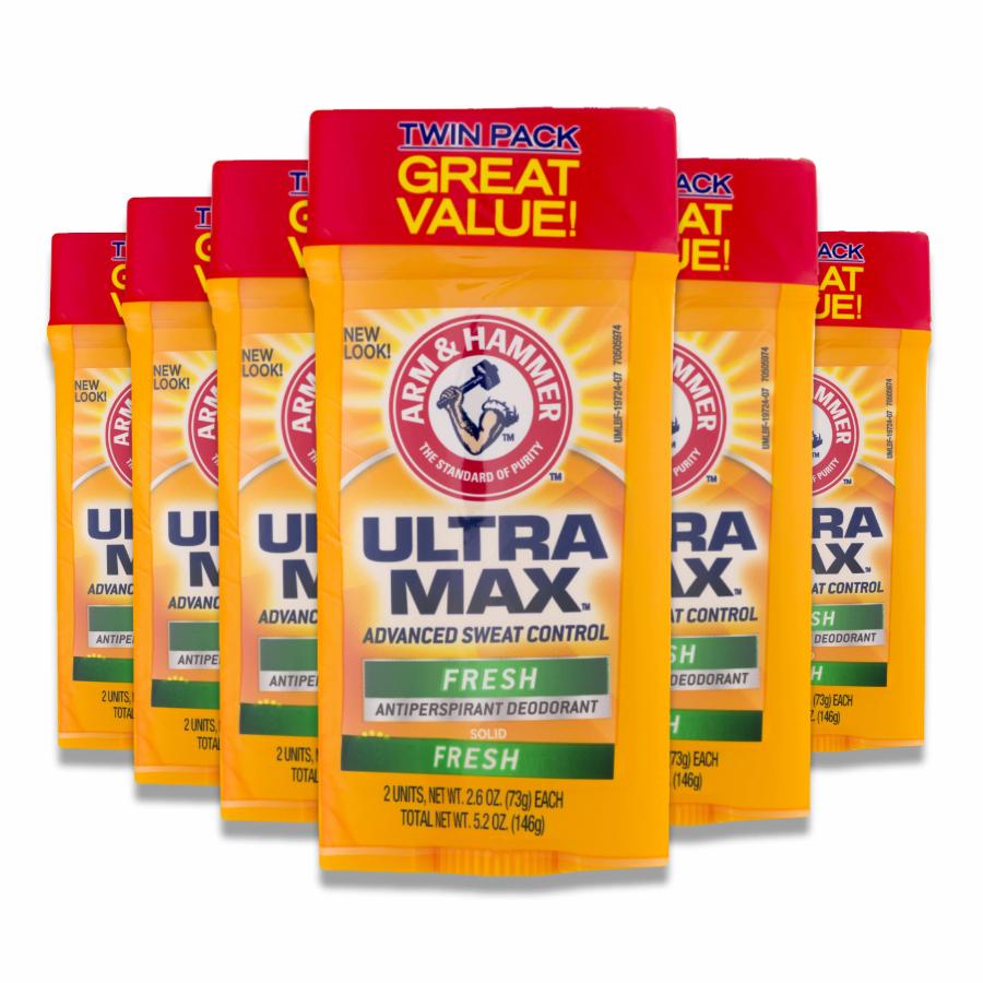 Arm & Hammer - Ultra Max Antiperspirant Deodorant Solid Fresh - Twin Pack - 2.6 Oz - 6 Pack