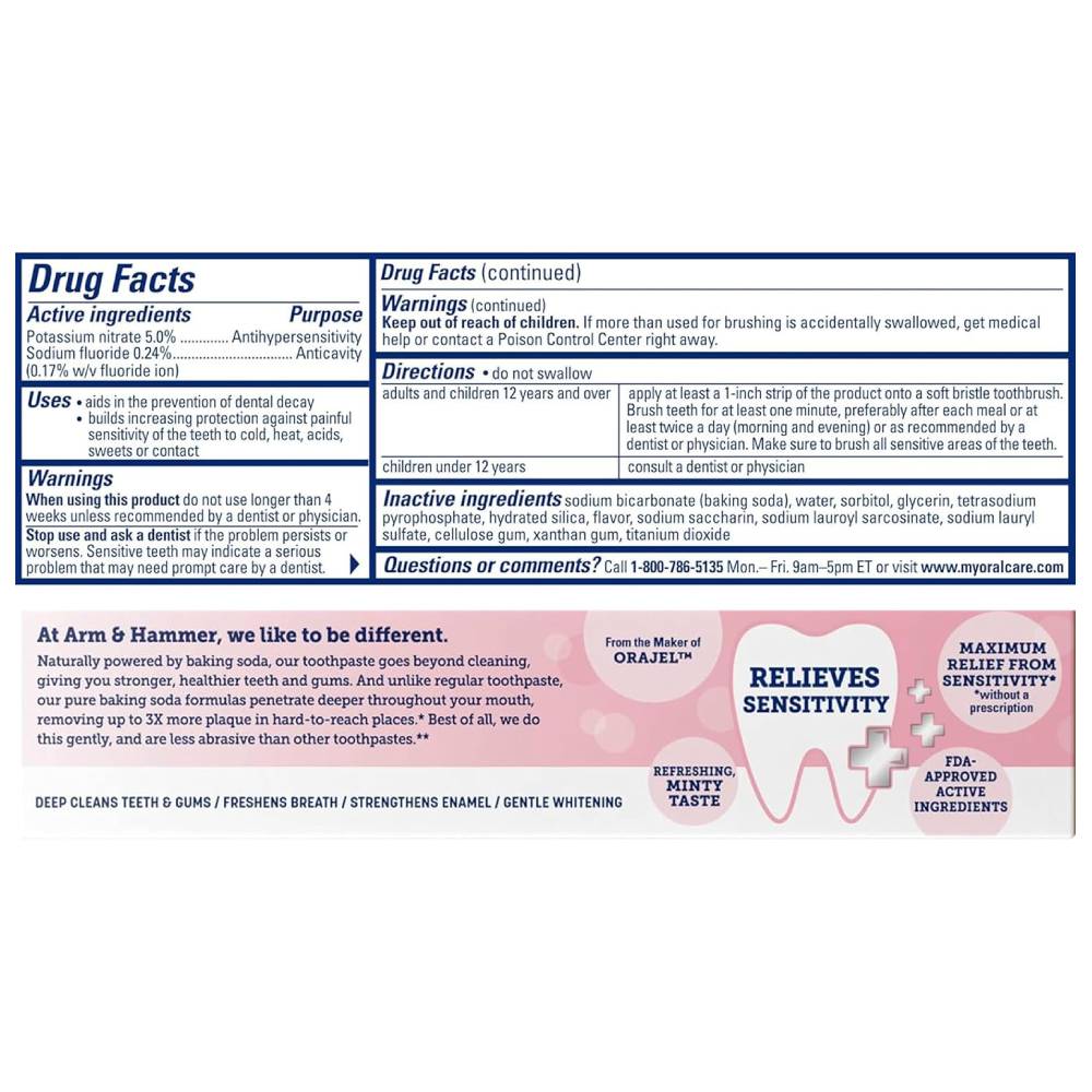 Arm & Hammer - Sensitive Teeth & Gums Toothpaste, Refreshing Mint - 0.9 Oz  - 72  Pack