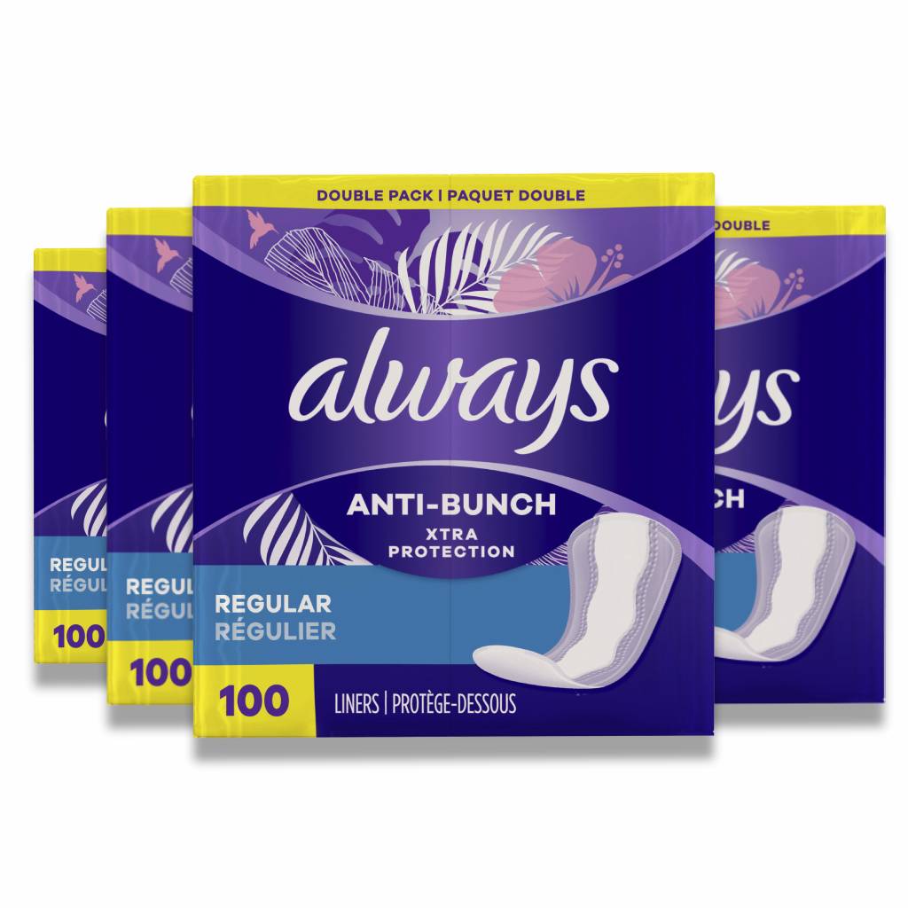 Always - Anti-Bunch Xtra Protection Daily Liners Regular Length - 100 Ct - 4 Pack