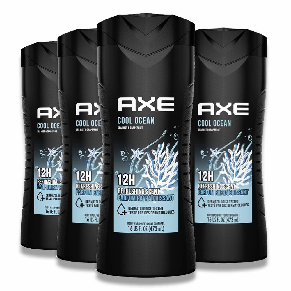 Axe - Cool Ocean Mens Body Wash 12H Refreshing Scent With Essential Oils - 16 Oz - 4 Pack