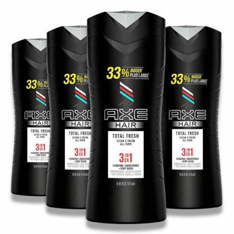 Axe 3 in 1 Total Fresh Shampoo + Conditioner + Body Wash 16 Oz 4 Pack Contarmarket