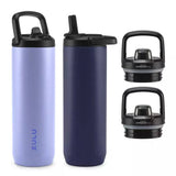 Zulu Base Stainless Steel Water Bottle with Lids, Includes 2 Extra Lids, Color Cornflower/Midnight - 24 Oz Each - 2 Pack