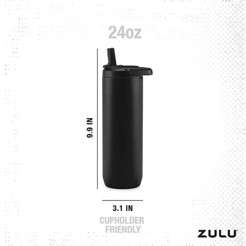 Zulu Base Stainless Steel Water Bottle with Lids, Includes 2 Extra Lids, Color Cornflower/Midnight - 24 Oz Each - 2 Pack