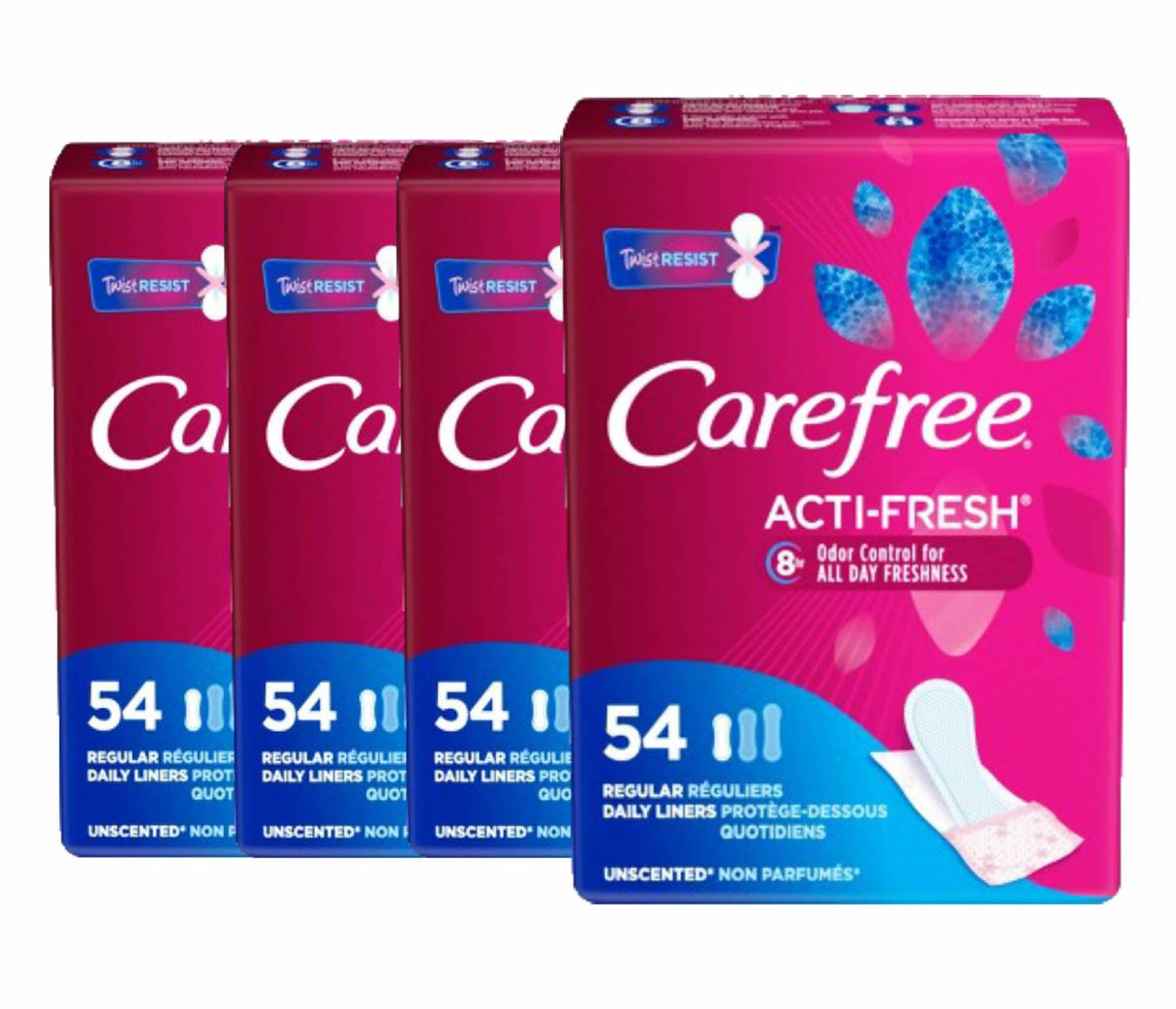 Carefree Actifresh Panty Liners, Regular To Go Unscented (216 ct.) - 4 Pack