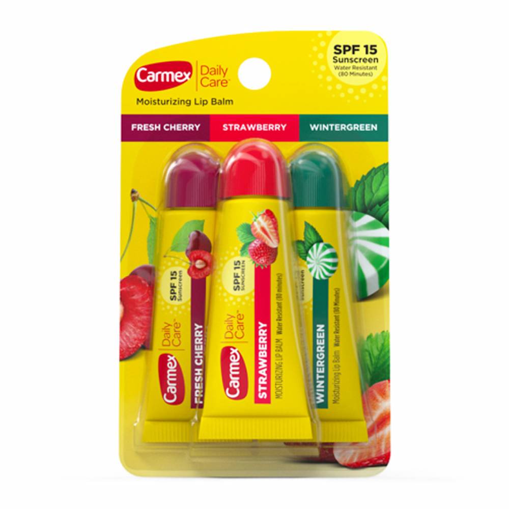 Carmex - Daily Care Assorted Moisturizing Lip Balm Tubes, SPF 15 - 0.35 Oz- 12 Pack