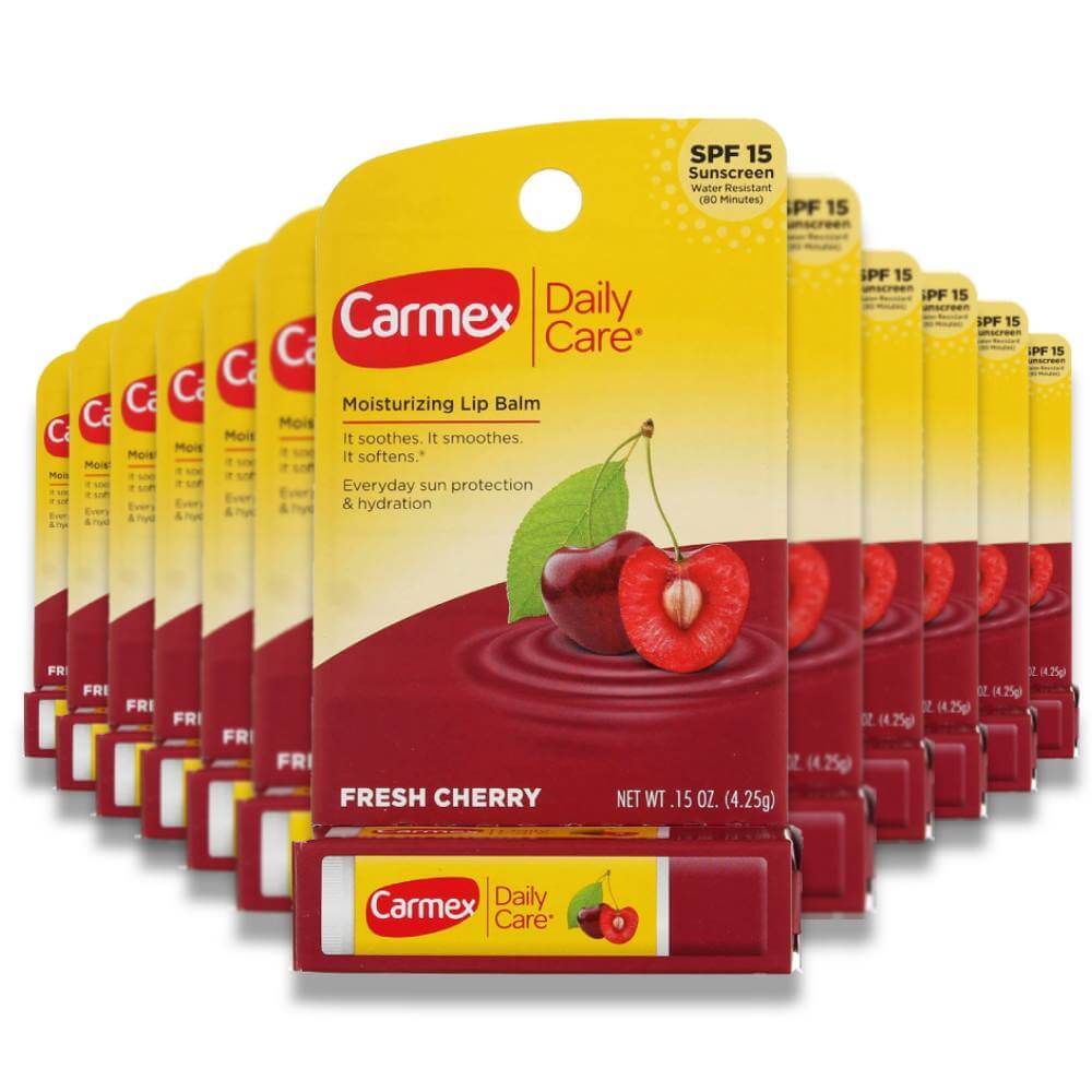 Carmex Cherry Lip Balm SPF 15 - 0.15 Oz - 12 Pack Contarmarket