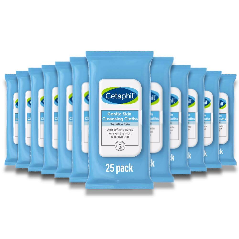 Cetaphil Gentle Skin Cleansing Cloths Face and Body Wipes - 25 Ct - 12 Pack Contarmarket