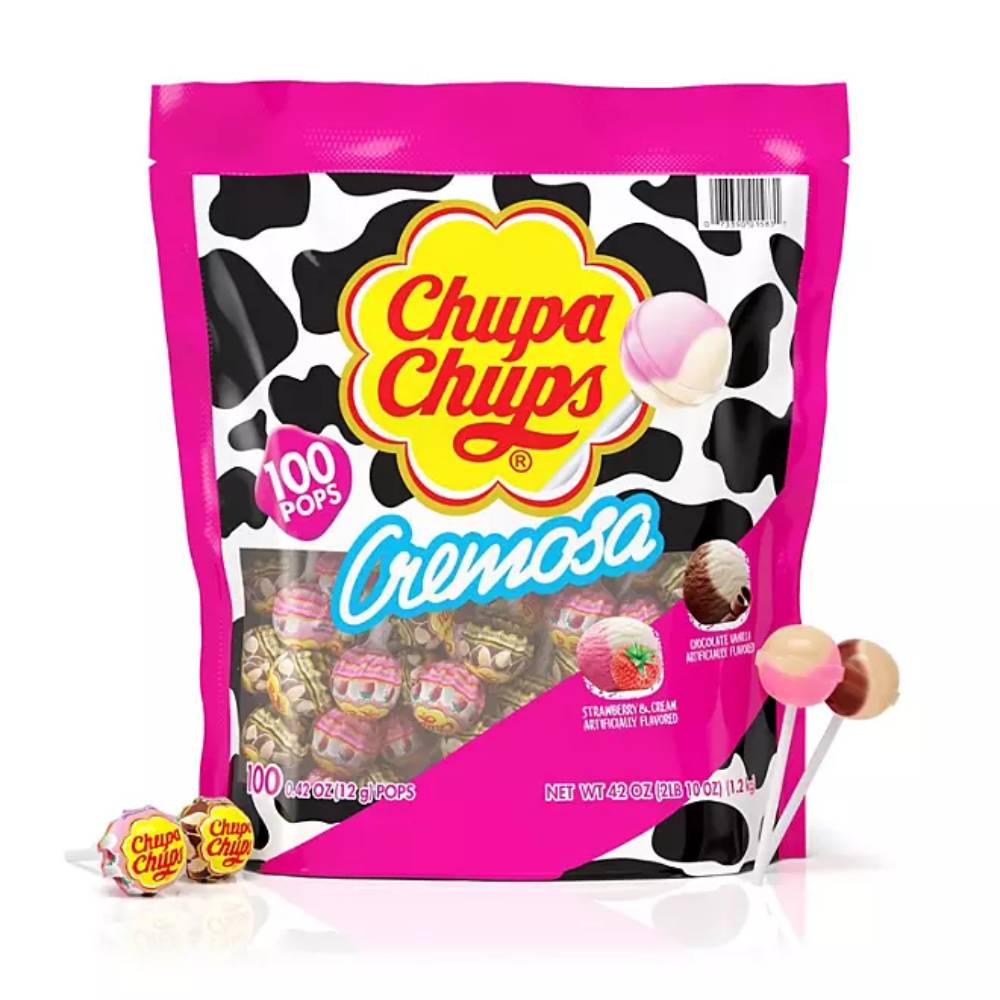 Chupa Chups - Cremosa Lollipops, Strawberry and Choco-Vanilla -100 Ct