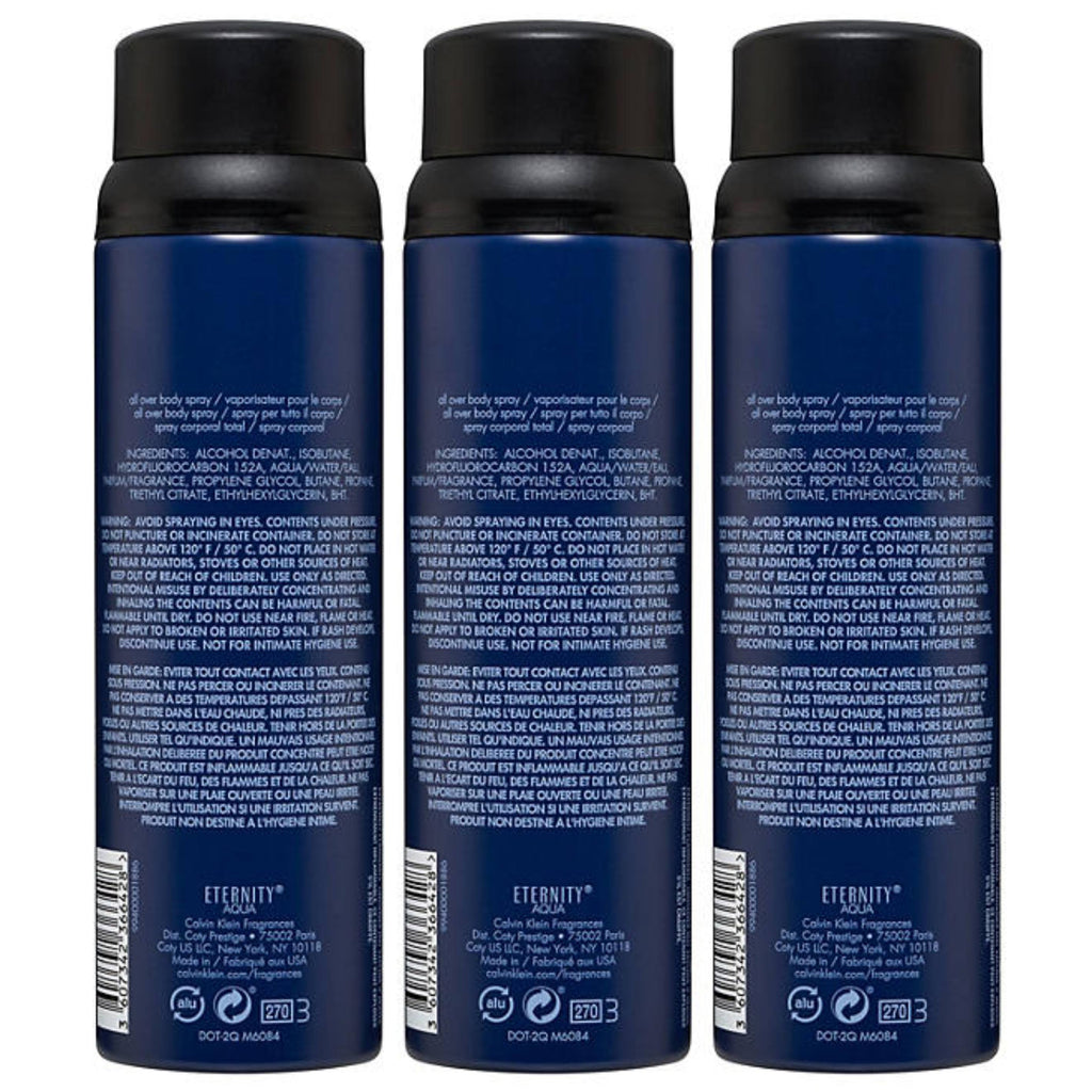 Calvin Klein Eternity Aqua for Men Body Spray - 5.4 fl Oz - 3 Pack Contarmarket