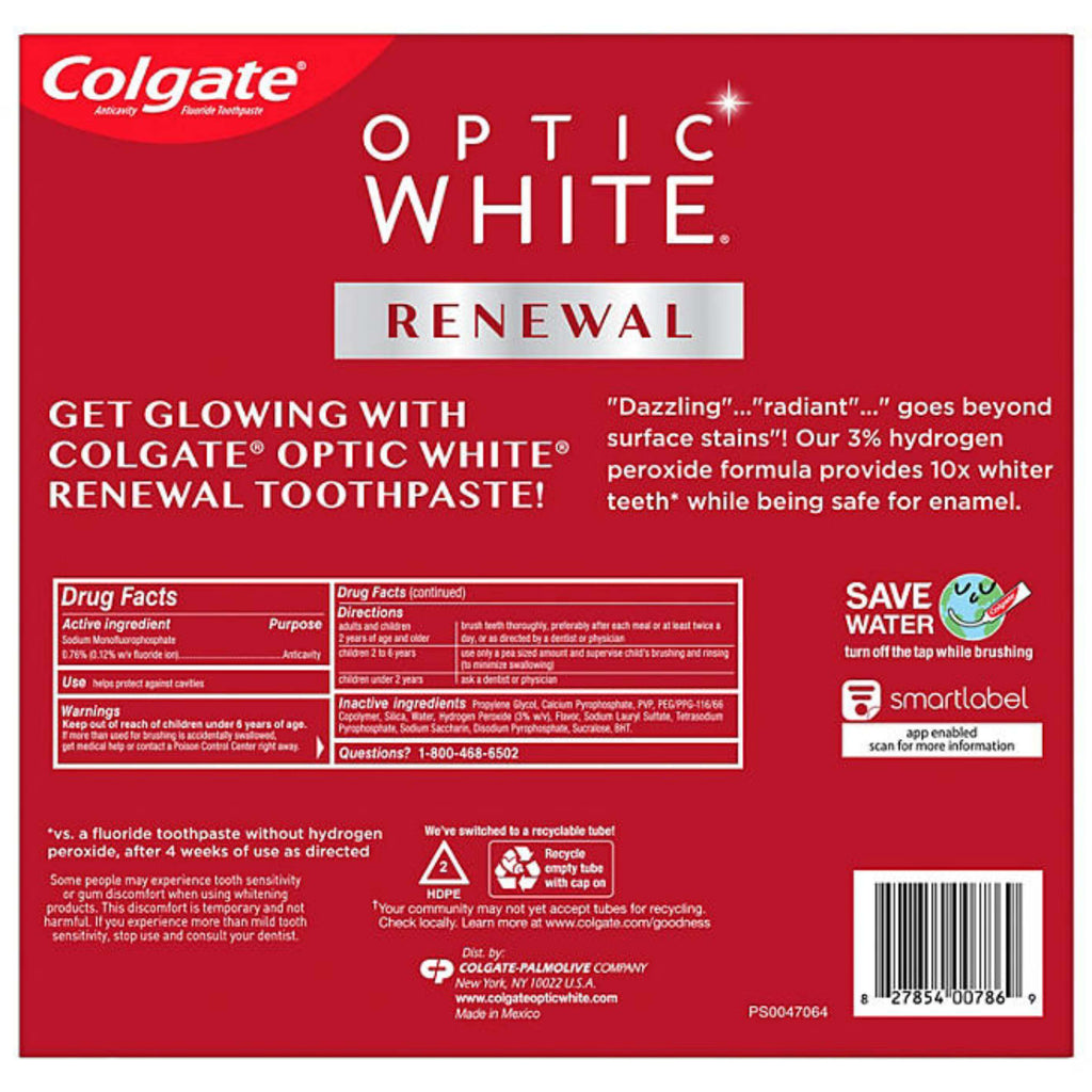 Colgate Optic White Renewal Whitening Toothpaste - 4.1 Oz - 4 Pack Contarmarket