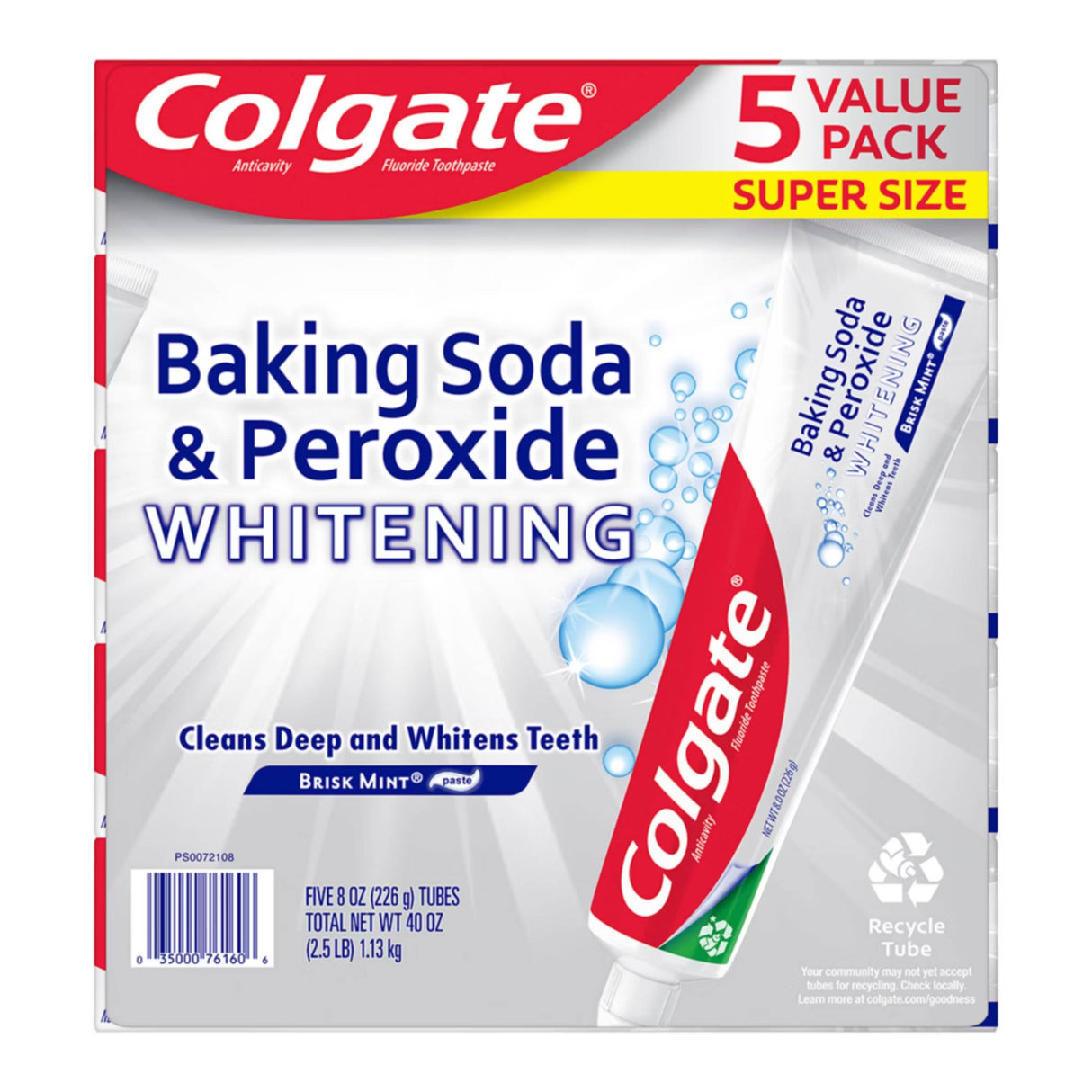 Colgate - Baking Soda & Peroxide Whitening, 5 Value Pack - 40 Oz Each