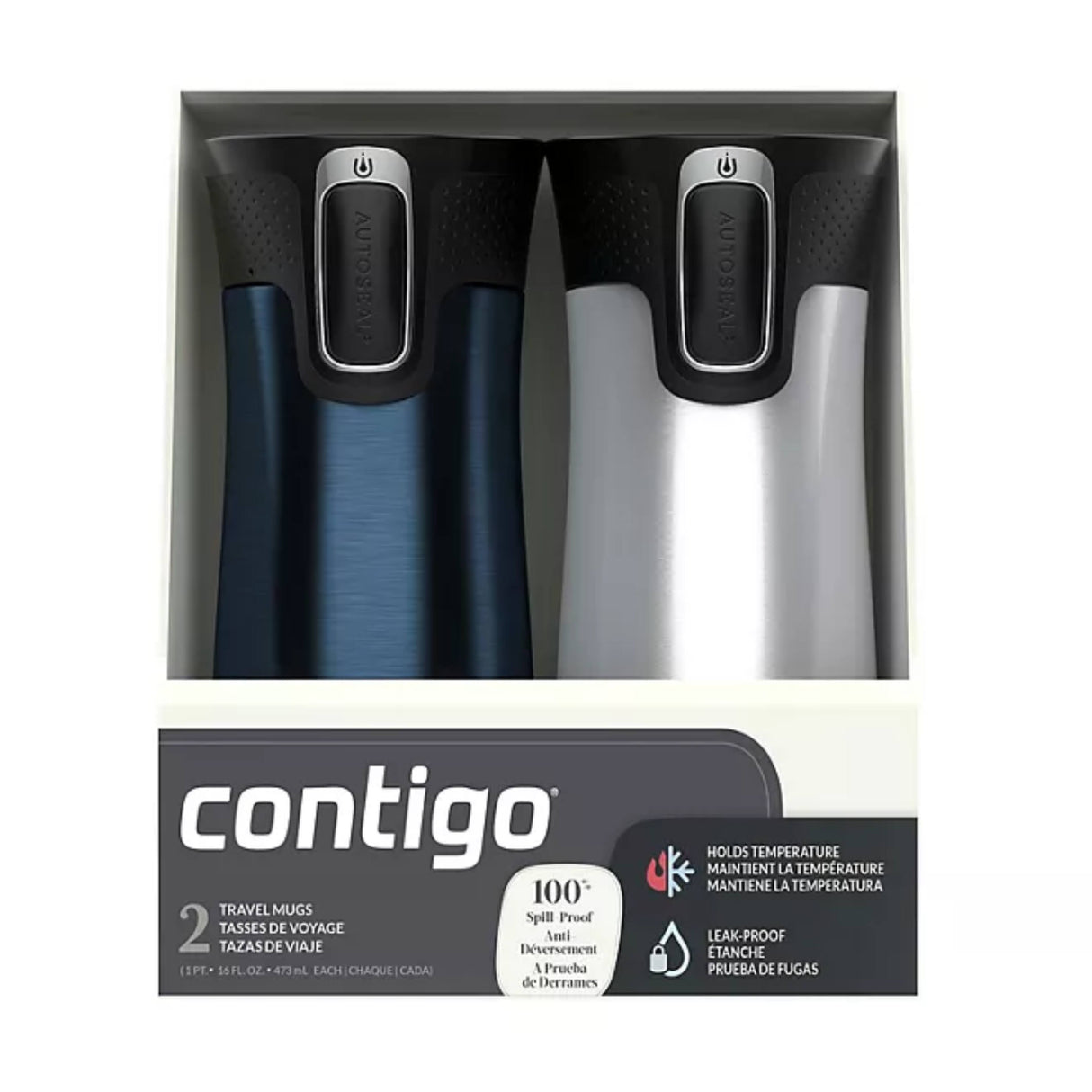 Contigo - AUTOSEAL West Loop Vacuum-Insulated 16 oz. Stainless Steel Travel Mug with Lid - 2 Pack