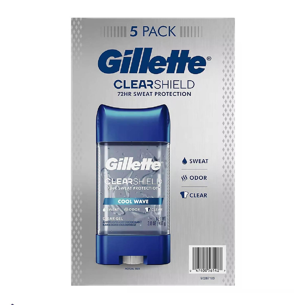 Gillette Antiperspirant & Deodorant Clear Gel, Cool Wave - 3.8 Oz - 5 Pack