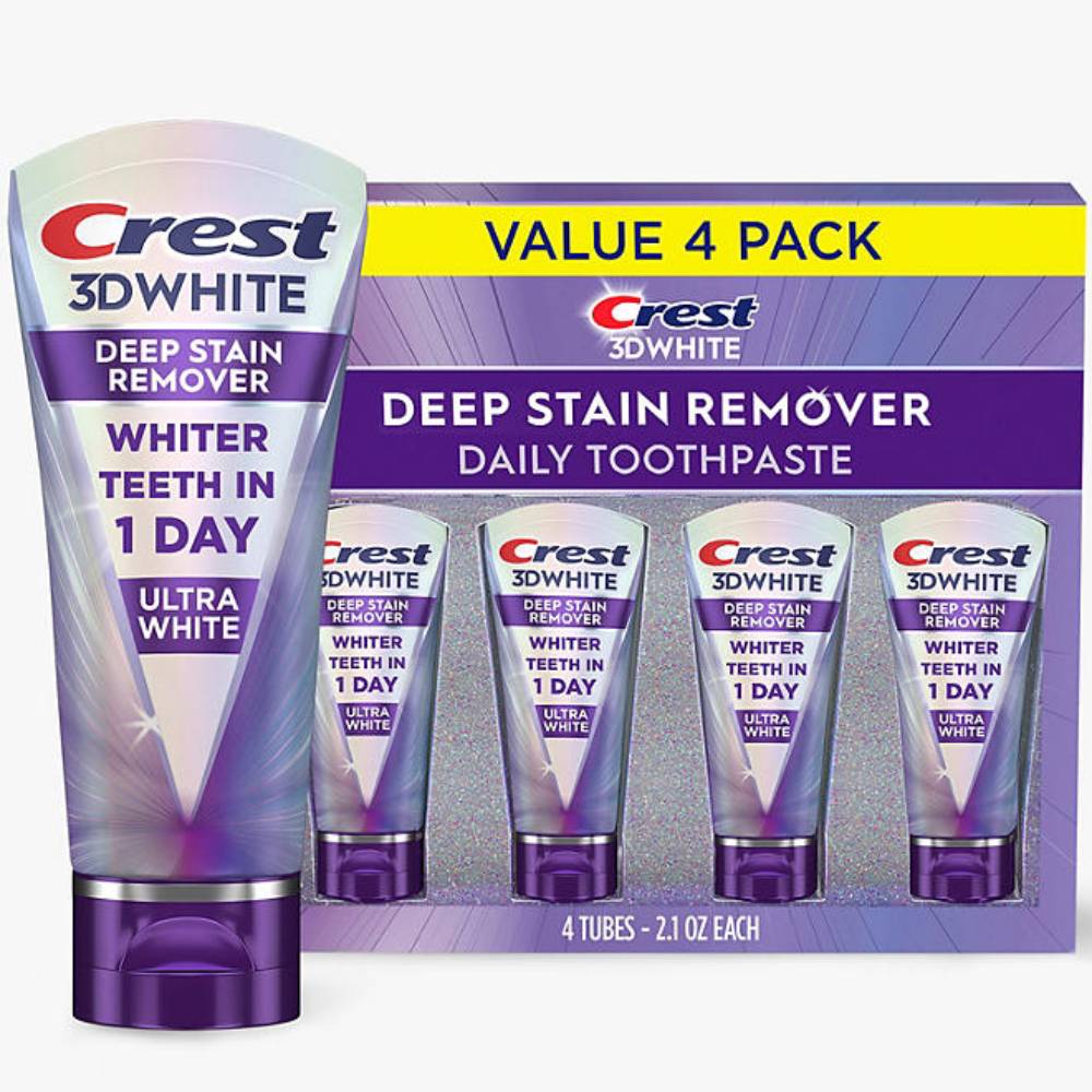 Crest - 3D White Deep Stain Remover Whitening Toothpaste - 2.1 Oz - 4 Pack