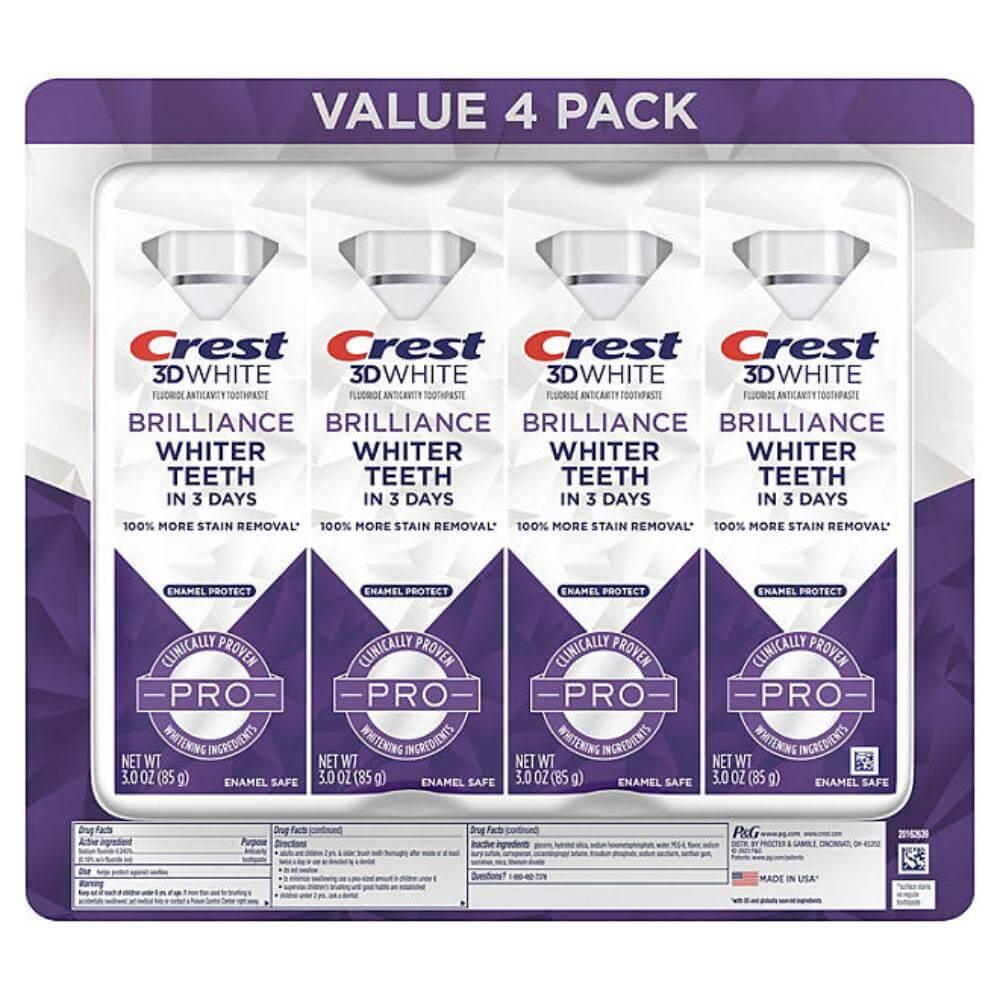 Crest - 3D White Brilliance PRO Enamel Protect Toothpaste - 3 Oz - 4 Pack