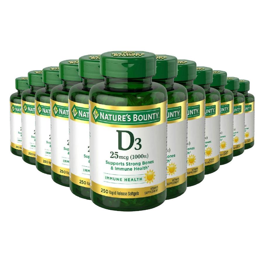 Nature's Bounty Vitamin D3 Softgels, 25 mcg, 1000 IU, 250 Ct - 12 Pack