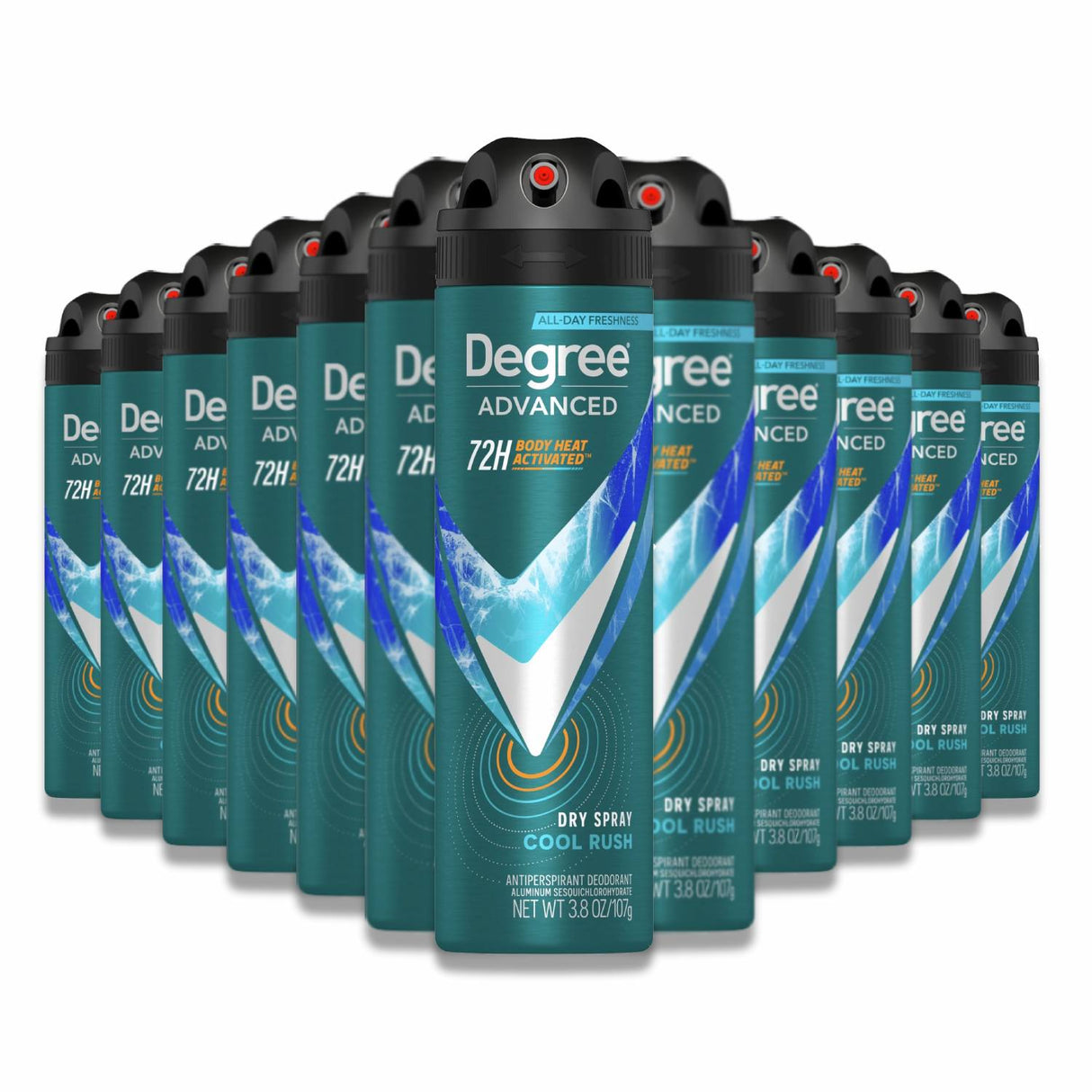 Degree, Advanced 72H MotionSense, Antiperspirant Deodorant, Dry Spray, Cool Rush, 3.8 Oz- 12 Pack