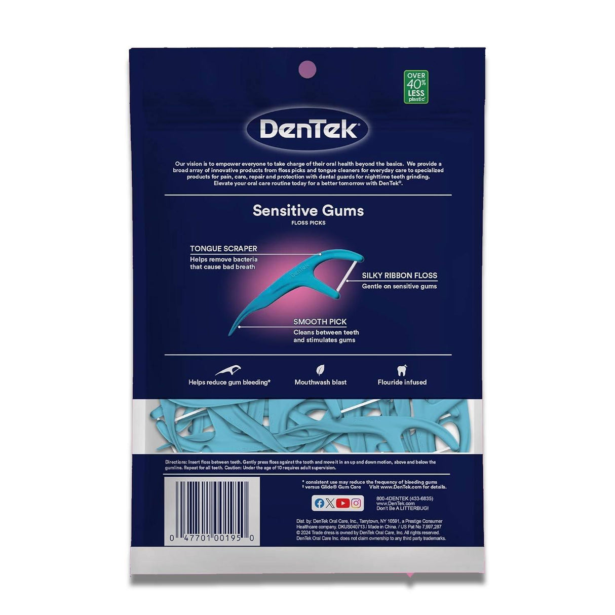 DenTek - Comfort Clean Sensitive Gums Floss Picks, Soft & Silky Ribbon, 150 Ct each - 3 Pack