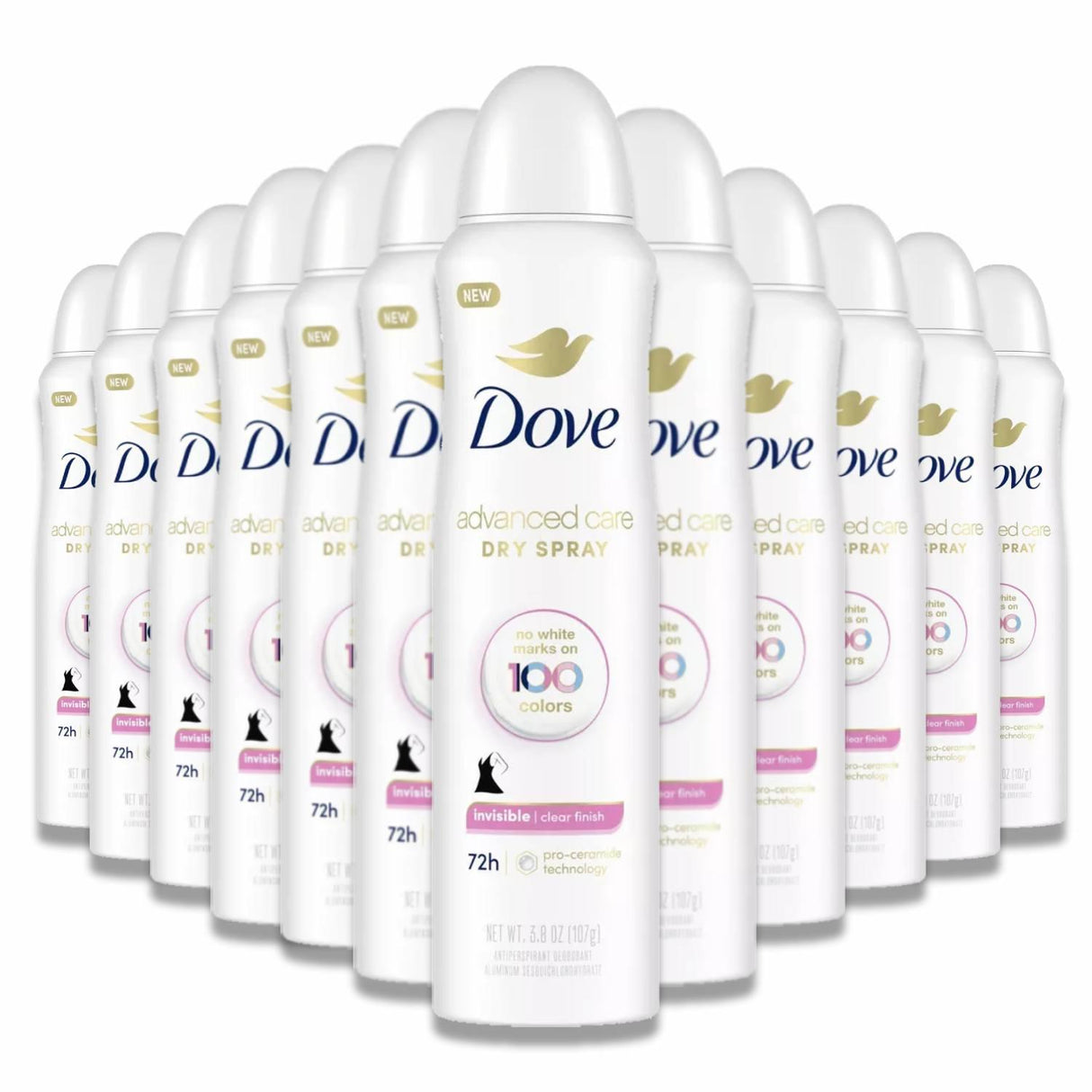 Dove - Beauty Advanced Care Clear Finish 72-Hour Women's Antiperspirant & Deodorant Dry Spray - 3.8 Oz - 12 Pack