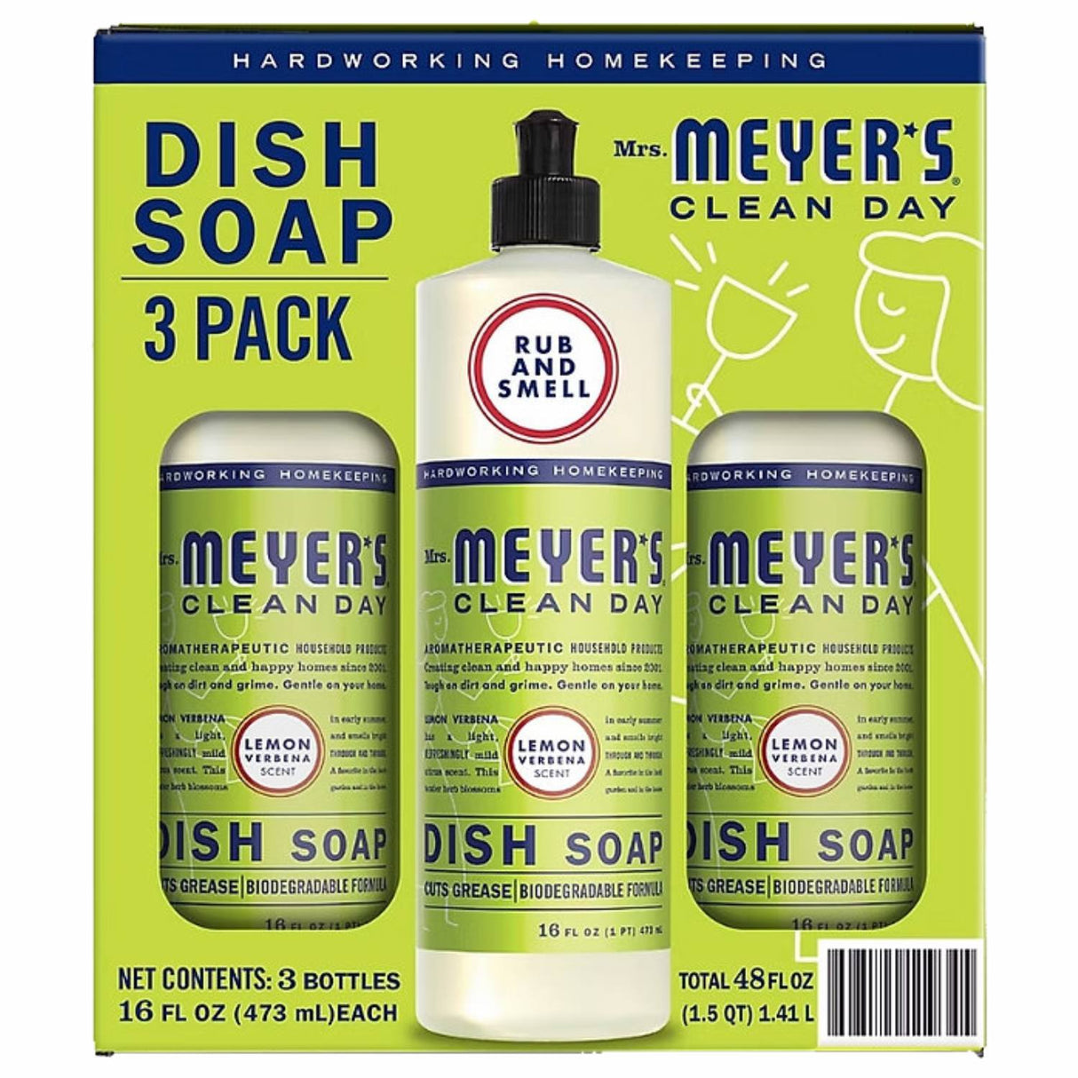 Mrs. Meyer's Clean Day Liquid DIsh Soap, Lemon Verbena Scent - 16 Oz - 3 Pack