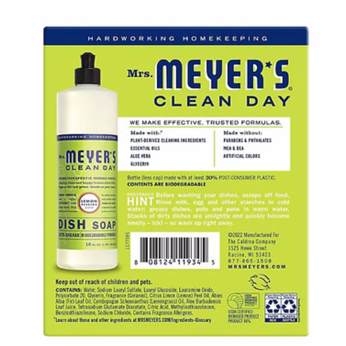 Mrs. Meyer's Clean Day Liquid DIsh Soap, Lemon Verbena Scent - 16 Oz - 3 Pack