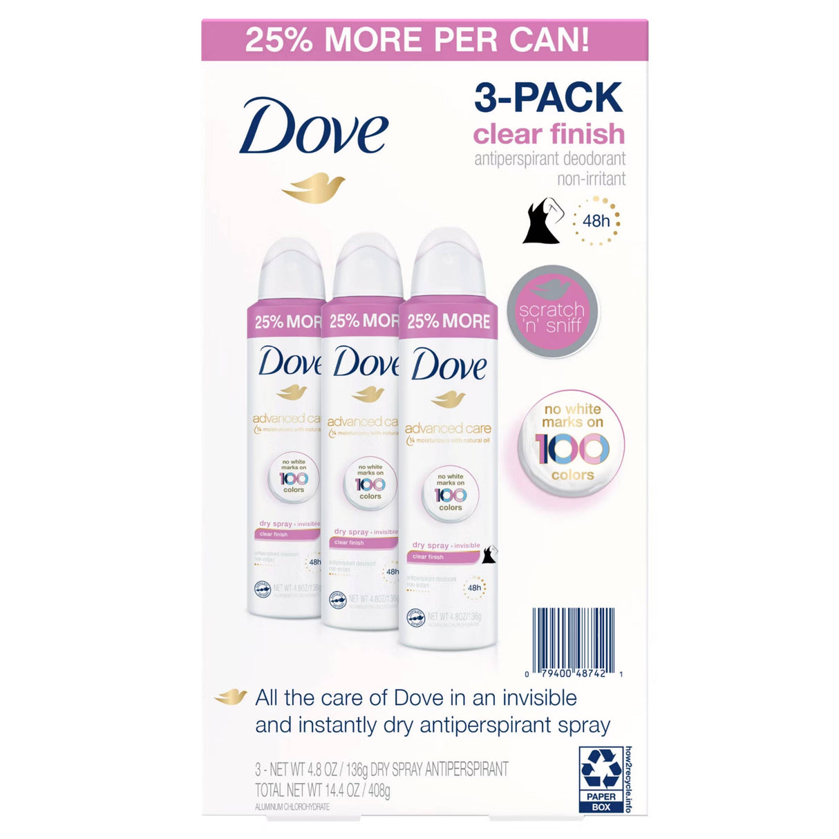 Dove - Clear Finish Antiperspirant Spray - 3 Ct Each