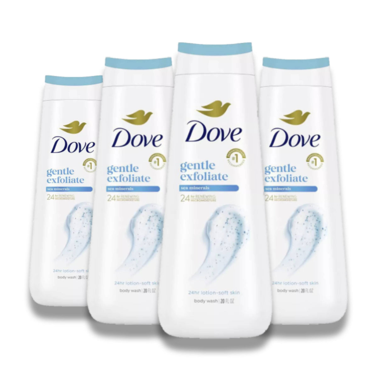 Dove - Gentle Exfoliate Body Wash - Sea Minerals 24hr Lotion-Soft Skin - 20 Oz - 4 Pack