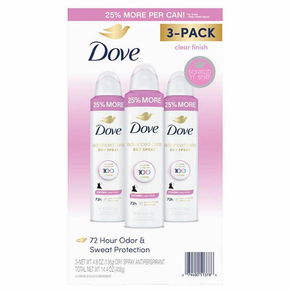 Dove Advanced Care Clear Finish Antiperspirant Spray 4.8 Oz 3 Pack Contarmarket
