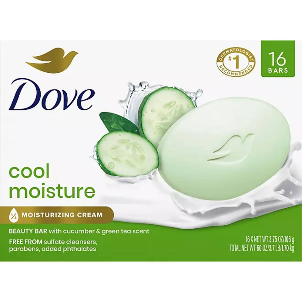 Dove - Go Fresh Beauty Bar, Cool Moisture - 3.75 Oz - 16 Ct