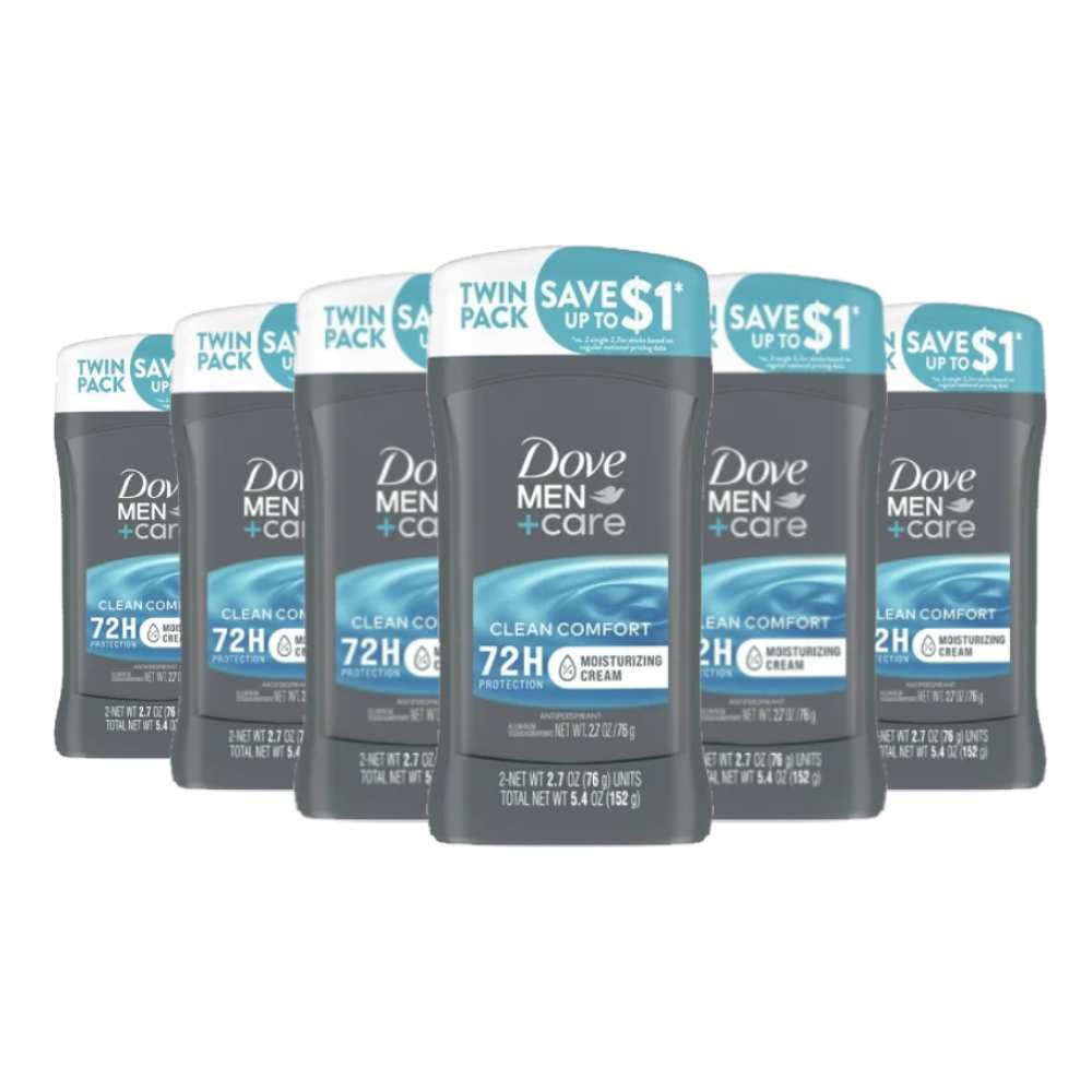 Dove - Men+Care Long Lasting Antiperspirant Deodorant Stick for Men, Clean Comfort, Twin Pack - 2.7 Oz - 6 Pack