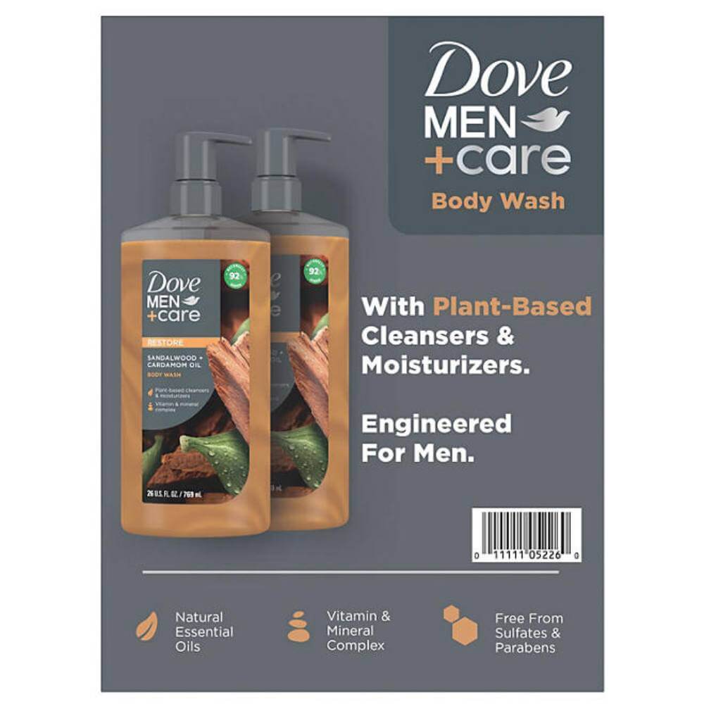 Dove Men+Care Body Wash, Sandalwood - 26 Oz - 2 Pack Contarmarket