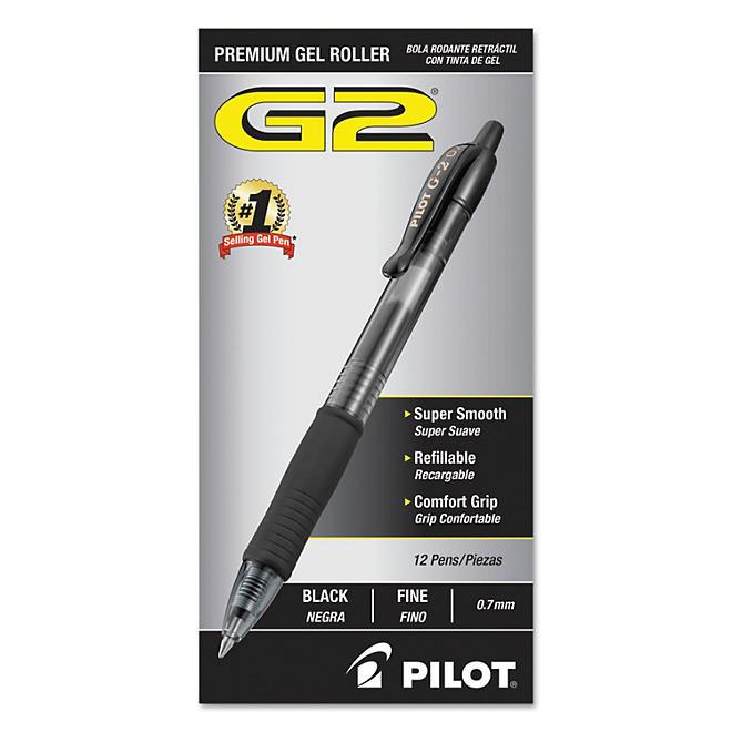 Pilot  G2 Gel Roller Ball, Retractable, Fine, Black - 12 Ct