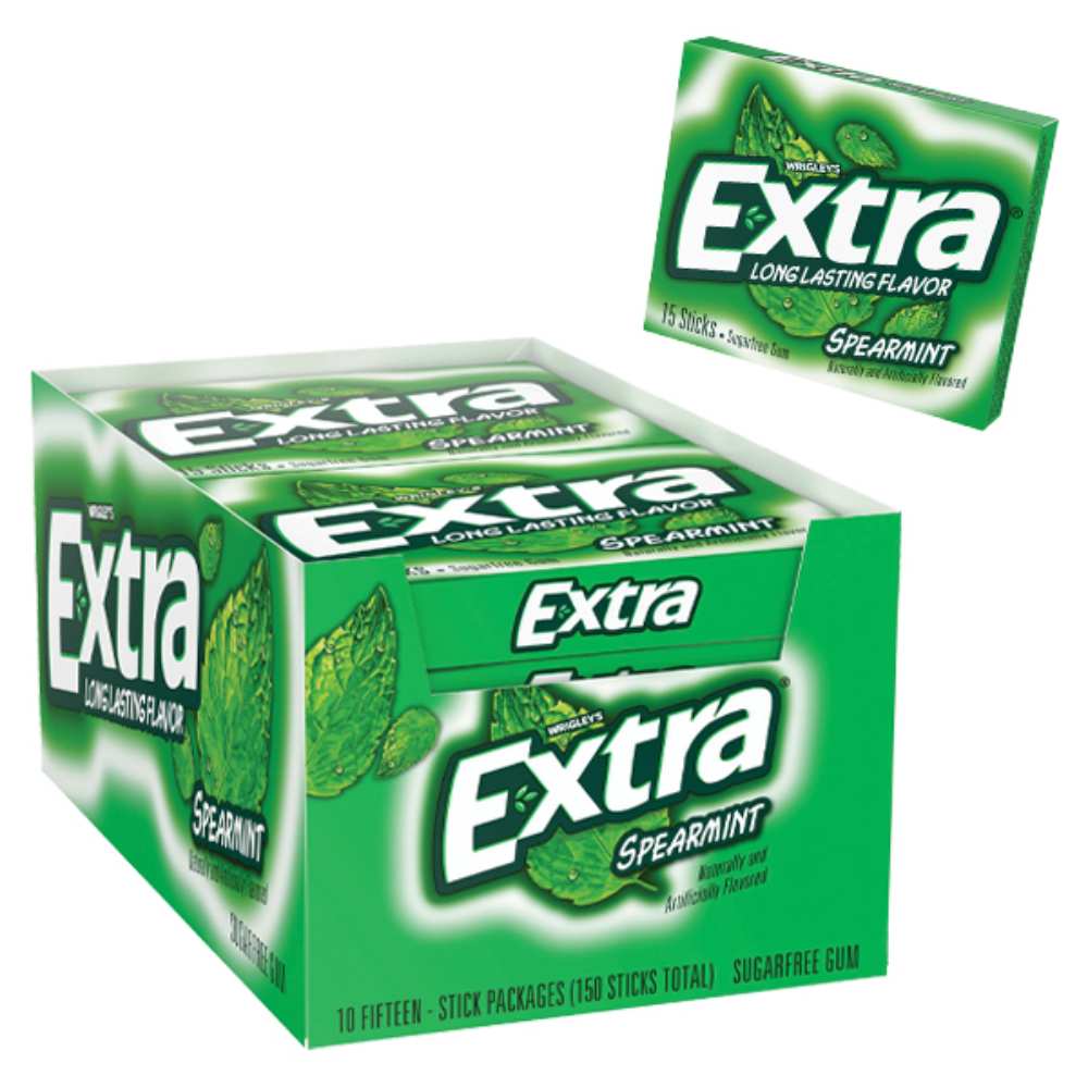 Extra - Sugar Free Gum, Spearmint - 10 Pack, (15 Sticks Each) - 12 Pack