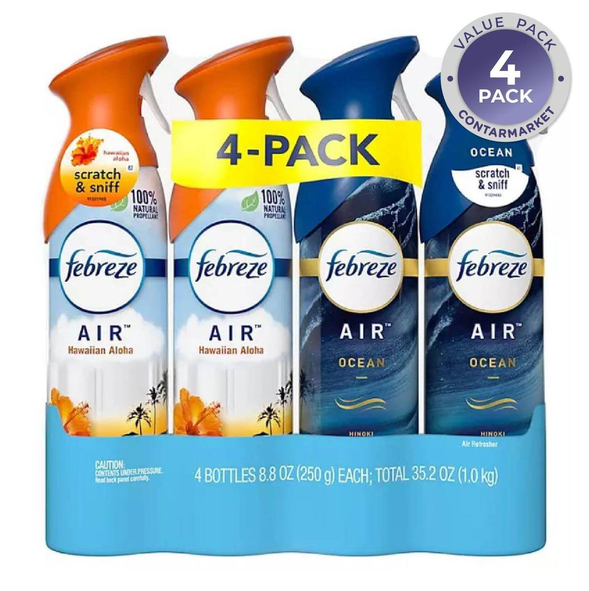 Febreze - Air Effects Odor-Eliminating Air Freshener Hawaiian Aloha, Ocean, Aerosol Can - 8.8 Oz - 4 Pack