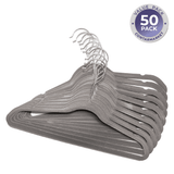 Velvet Adults Clothes Hangers. Non Slip with 360 Degrees Swivel Hook - 50 CT. - Grey