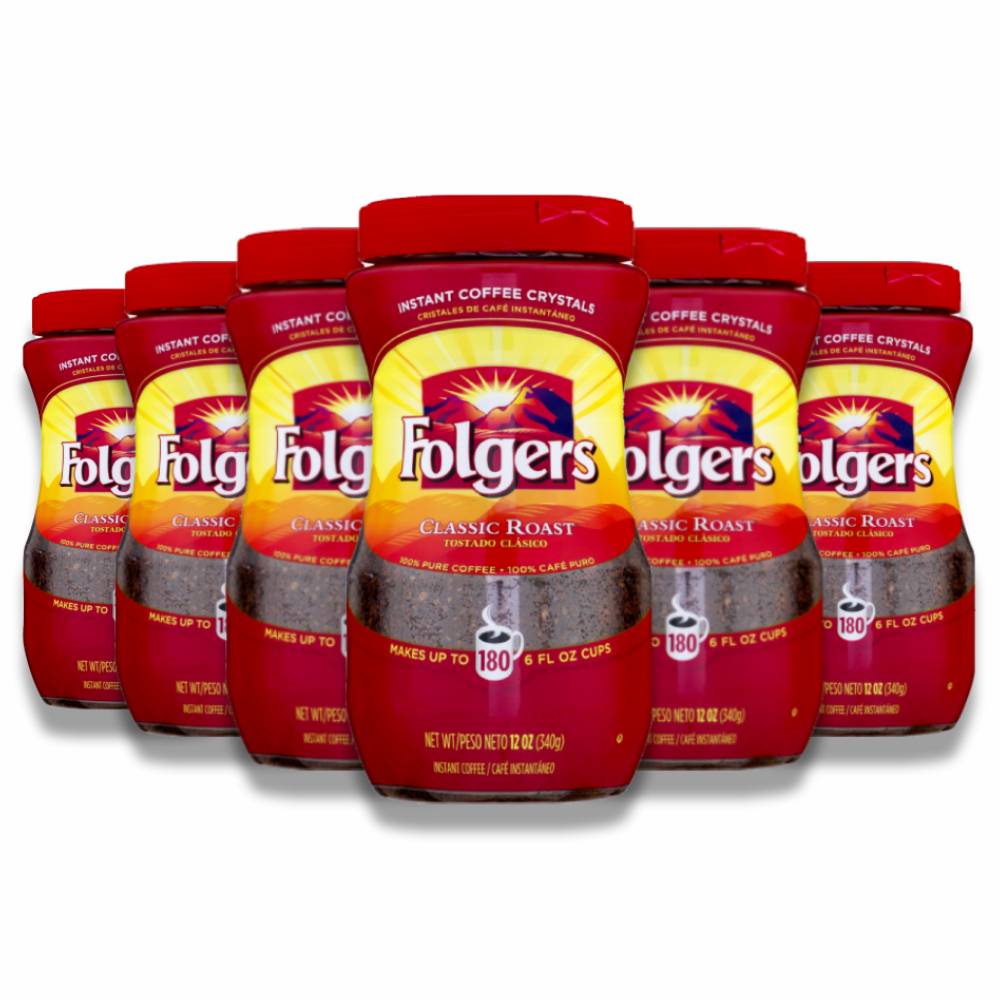 Folgers - Instant Coffee Crystals Classic Roast- 12 Oz - 6 Pack
